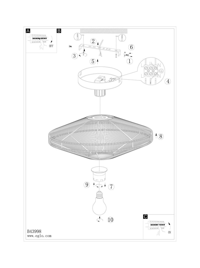Eglo black fabric Midsummer ceiling light (British brand)