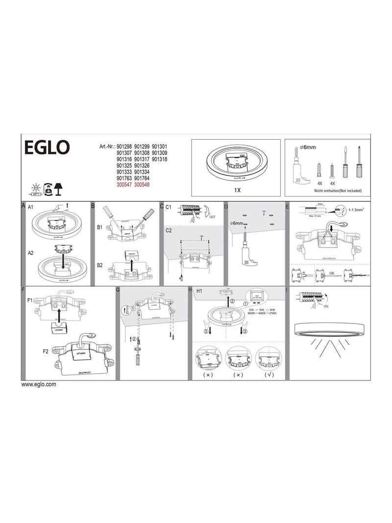 Eglo White Fueva 6 LED ceiling light 27cm, UK version