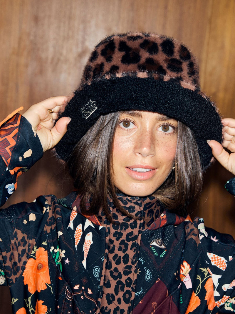 Never Fully Dressed leopard reversible borg fur bucket hat (British brand)