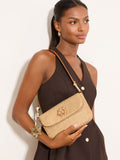 Lipsy gold raffia shoulder bag with floral hardware - British product