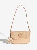 Lipsy gold raffia shoulder bag with floral hardware - British product