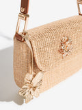 Lipsy gold raffia shoulder bag with floral hardware - British product