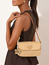 Next Lipsy Gold Raffia Floral Hardware Shoulder Bag- Buy online at McGrocer