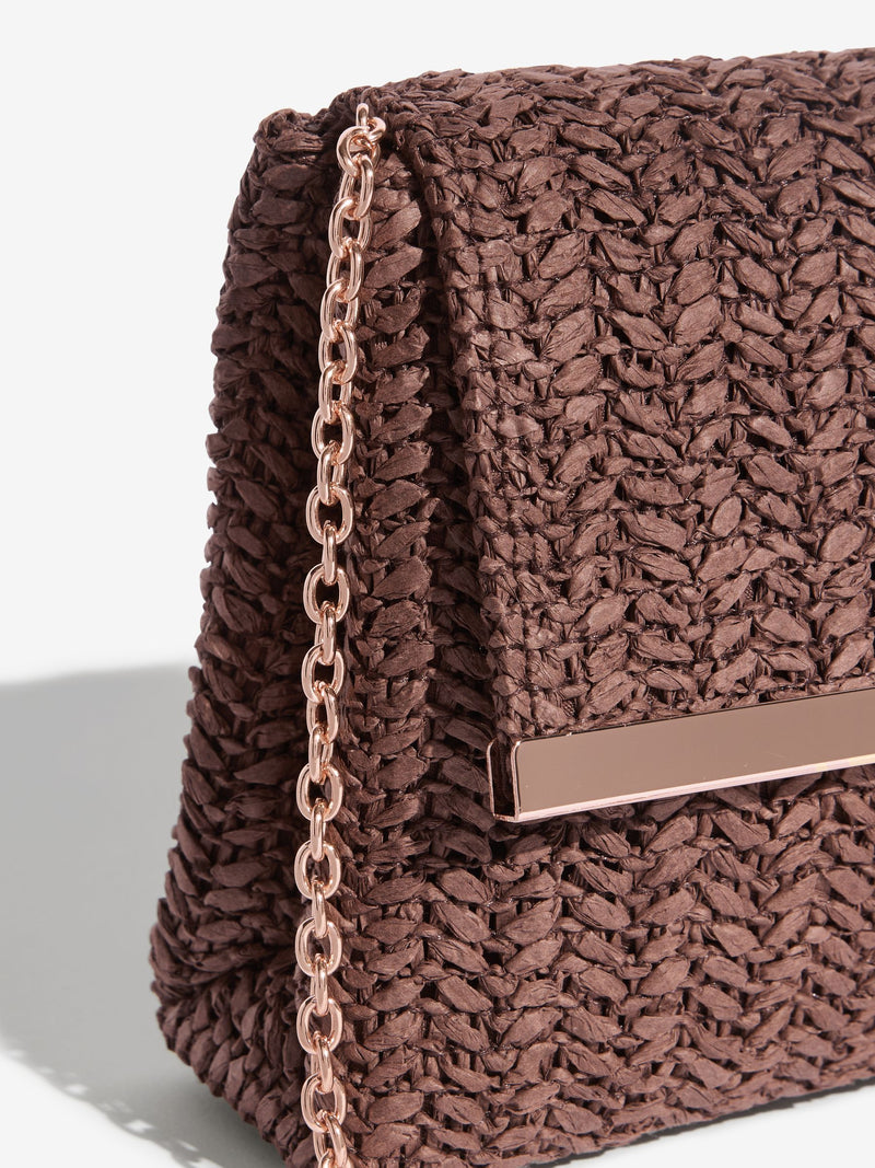 Friends Like These brown raffia foldover clutch bag - British product