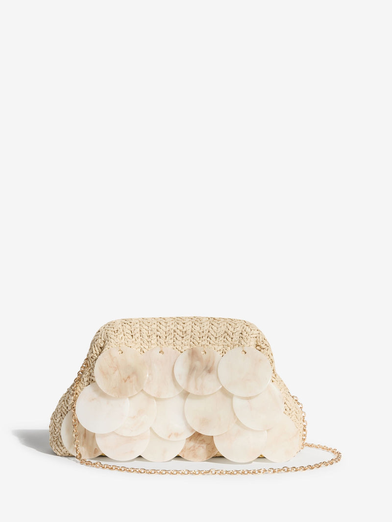 Friends Like These faux shell acrylic disc raffia clutch bag - UK version