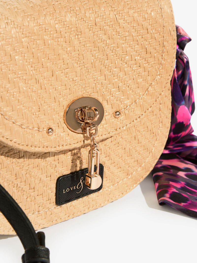 Love & Roses Raffia Saddle cross-body bag, imported from the UK