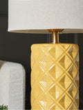 BHS yellow Halden lamp with cylinder shade (British brand)
