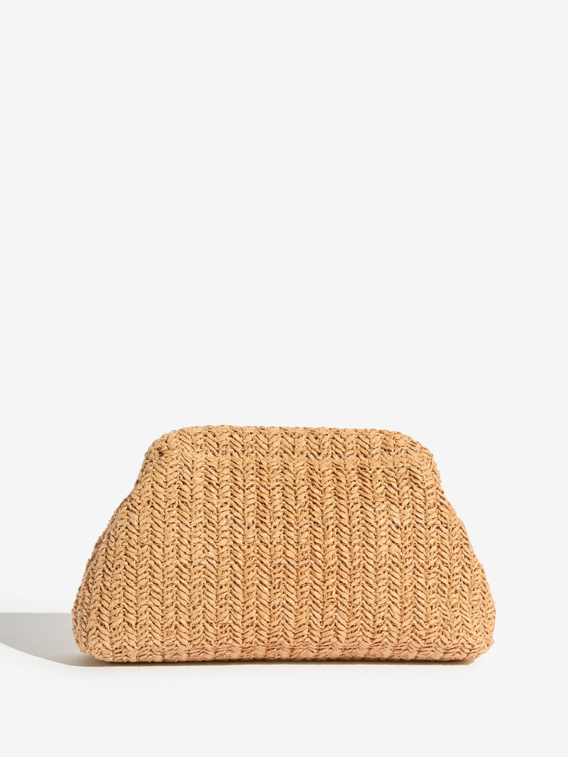 Lipsy natural raffia brown clutch bag with chain strap - British product