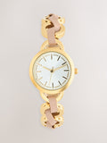 Gold-tone watch with taupe weave PU strap - UK version