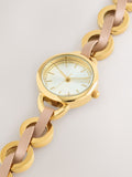 Gold-tone watch with taupe weave PU strap - UK version
