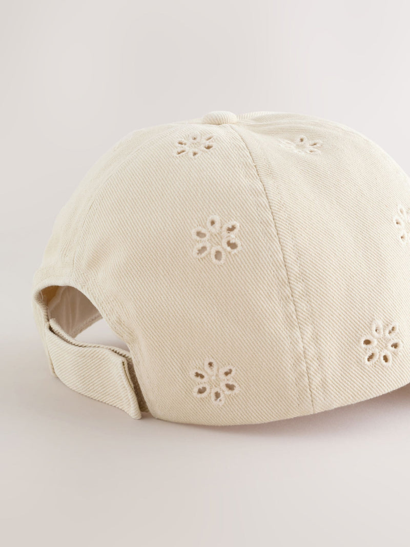 Children's cream baseball cap with laser-cut embroidery (British brand)