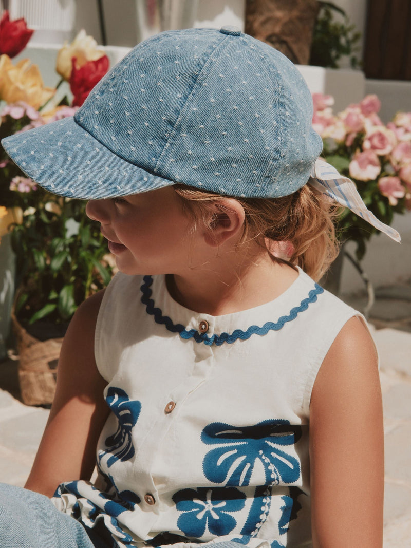 children's blue scarf back cap 3-16 years, imported from the UK