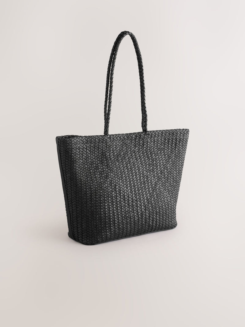 Black N. premium leather weave shoulder bag, imported from the UK