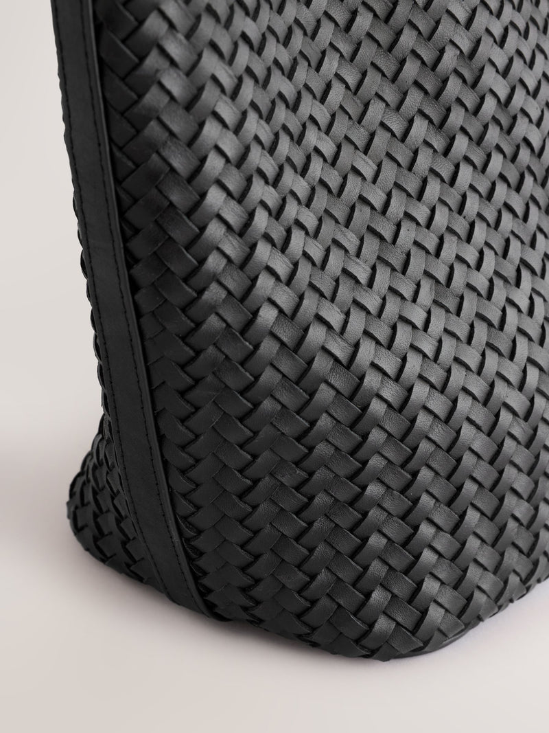 Black N. premium leather weave shoulder bag, imported from the UK