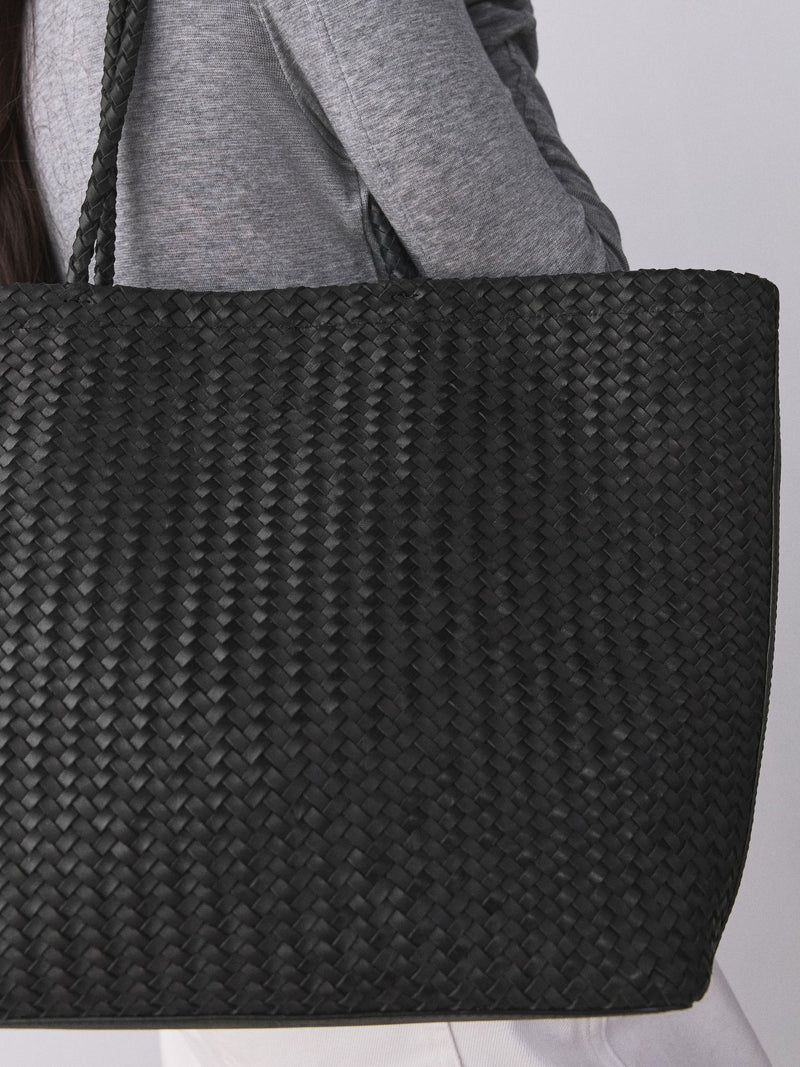 Black N. premium leather weave shoulder bag, imported from the UK