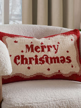 Next Red and White Merry Christmas Tufted Cushion, 50cm x 30cm- Buy online at McGrocer