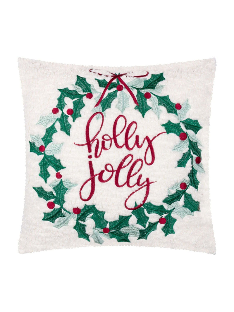 Furn multicolour Christmas holly wreath embroidered cushion (British brand)