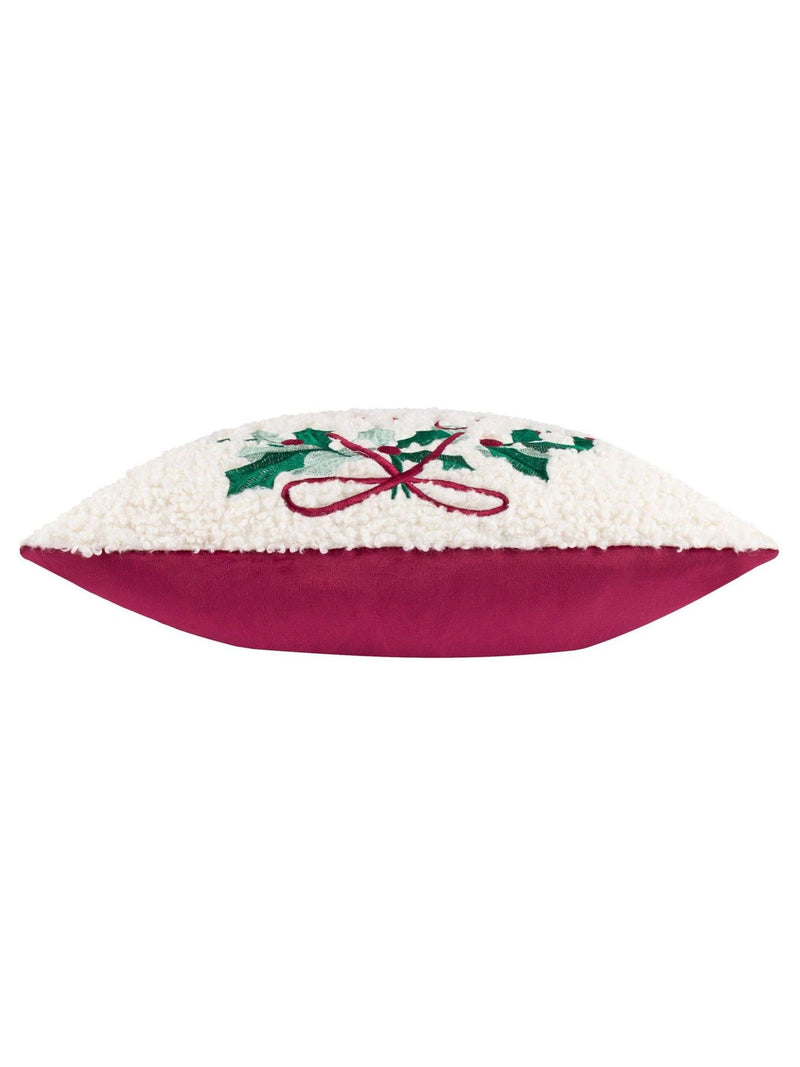 Furn multicolour Christmas holly wreath embroidered cushion (British brand)