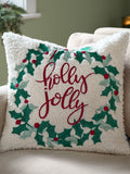 Furn multicolour Christmas holly wreath embroidered cushion (British brand)