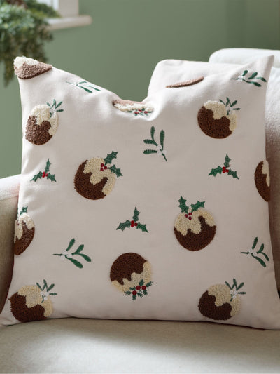 Next Furn Multicolour Christmas Puddings Tufted Velvet Cushion 45x45cm- Buy online at McGrocer