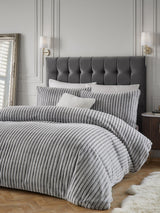 Next Paoletti Grey Christmas Alpine Striped Faux Fur Duvet Cover Set- Buy online at McGrocer