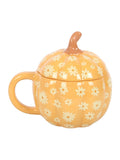 Something Different orange groovy floral print pumpkin lidded ceramic mug 500ml (British brand)