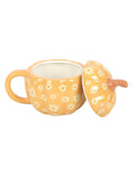 Something Different orange groovy floral print pumpkin lidded ceramic mug 500ml (British brand)