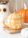 Something Different Orange Groovy Floral Print Pumpkin Lidded Mug