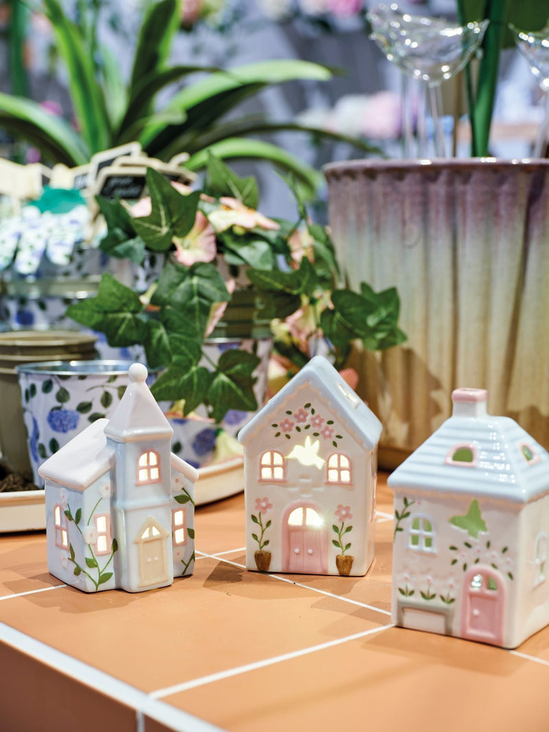 Decoris set of 3 pastel LED house decorations, imported from the UK
