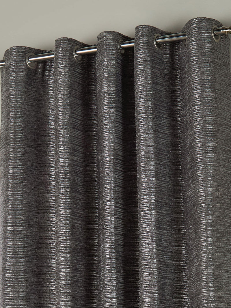 Paoletti grey Jupiter chenille jacquard eyelet curtains, imported from the UK