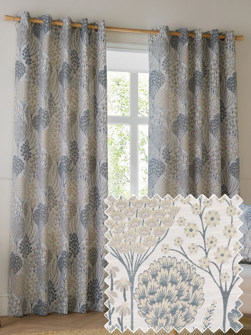 Wylder Blue Wedgewood Ophelia floral jacquard curtains - UK version