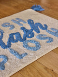 FatFace blue splash slogan cotton bath mat, imported from the UK
