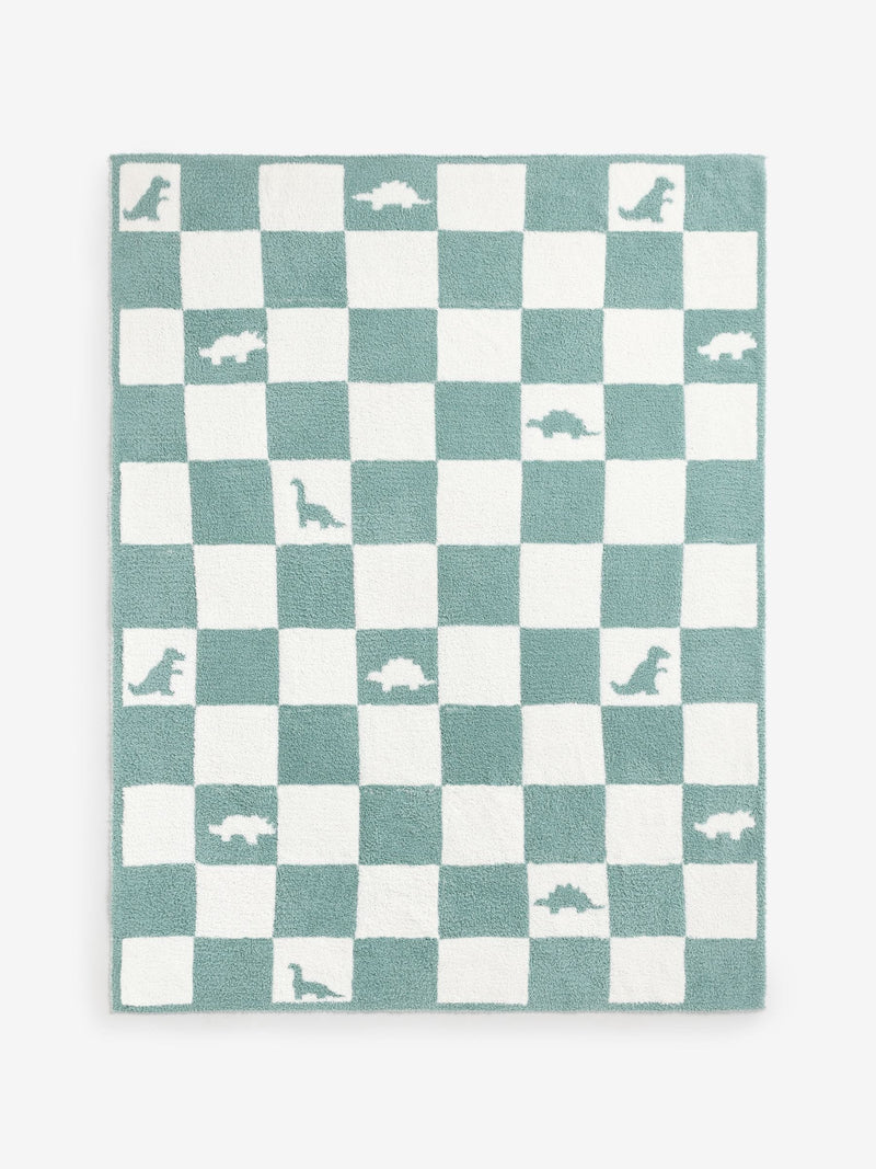 JoJo Maman Bébé teal blue dino boucle blanket, imported from the UK