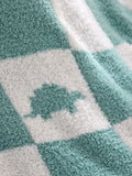 JoJo Maman Bébé teal blue dino boucle blanket, imported from the UK