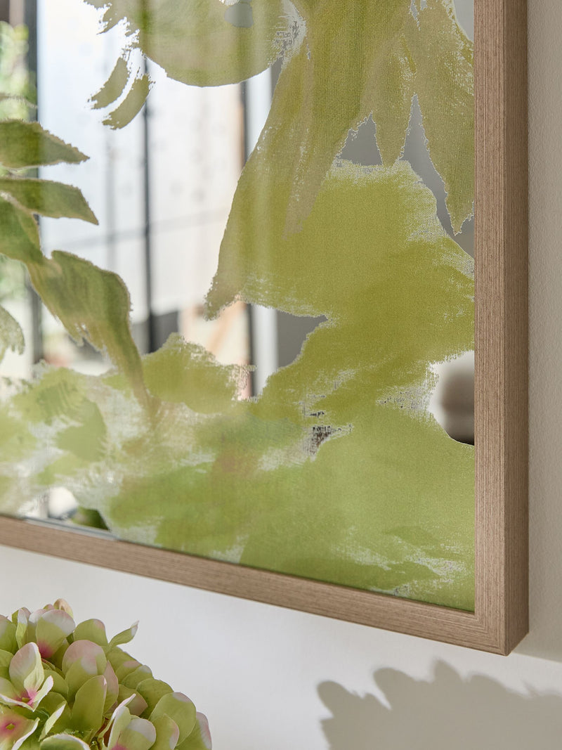 Green floral hand paint mirror wall art 100x75cm, imported from the UK
