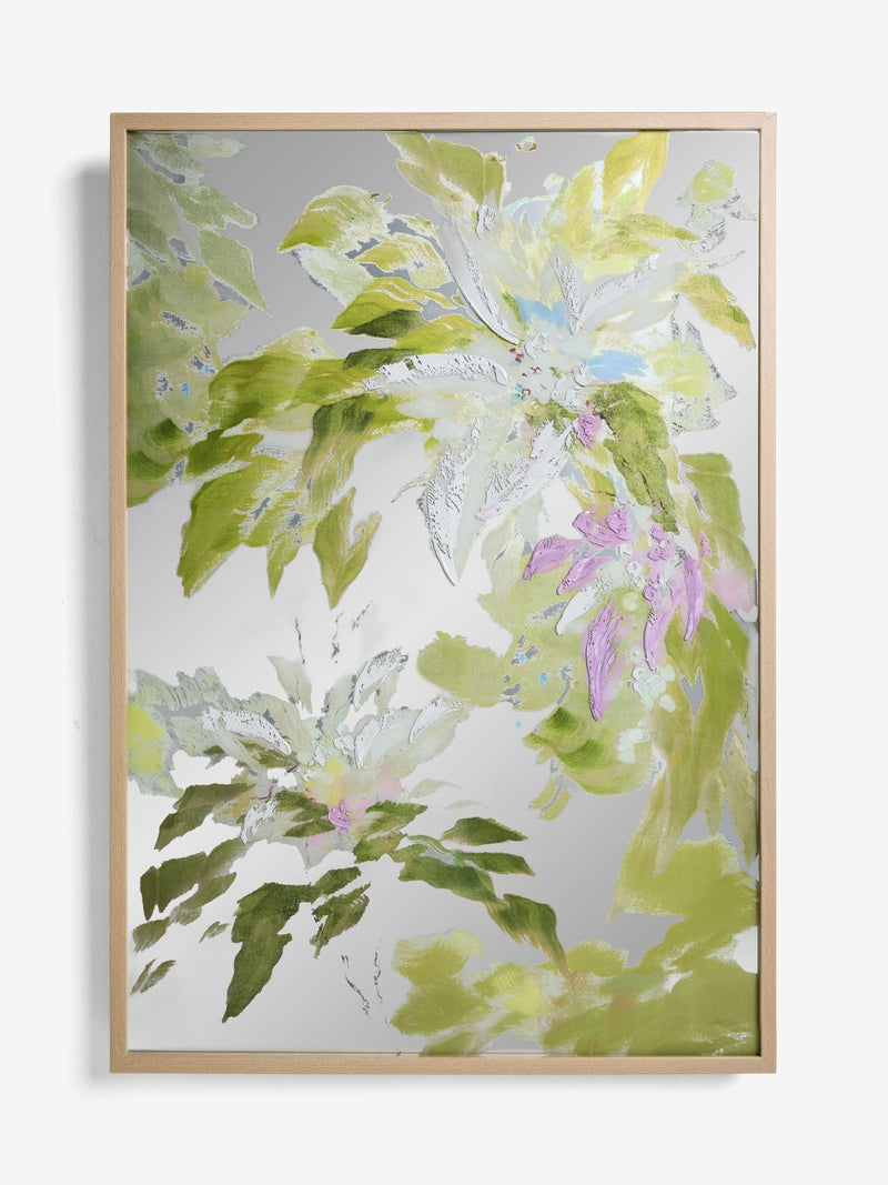 Green floral hand paint mirror wall art 100x75cm, imported from the UK