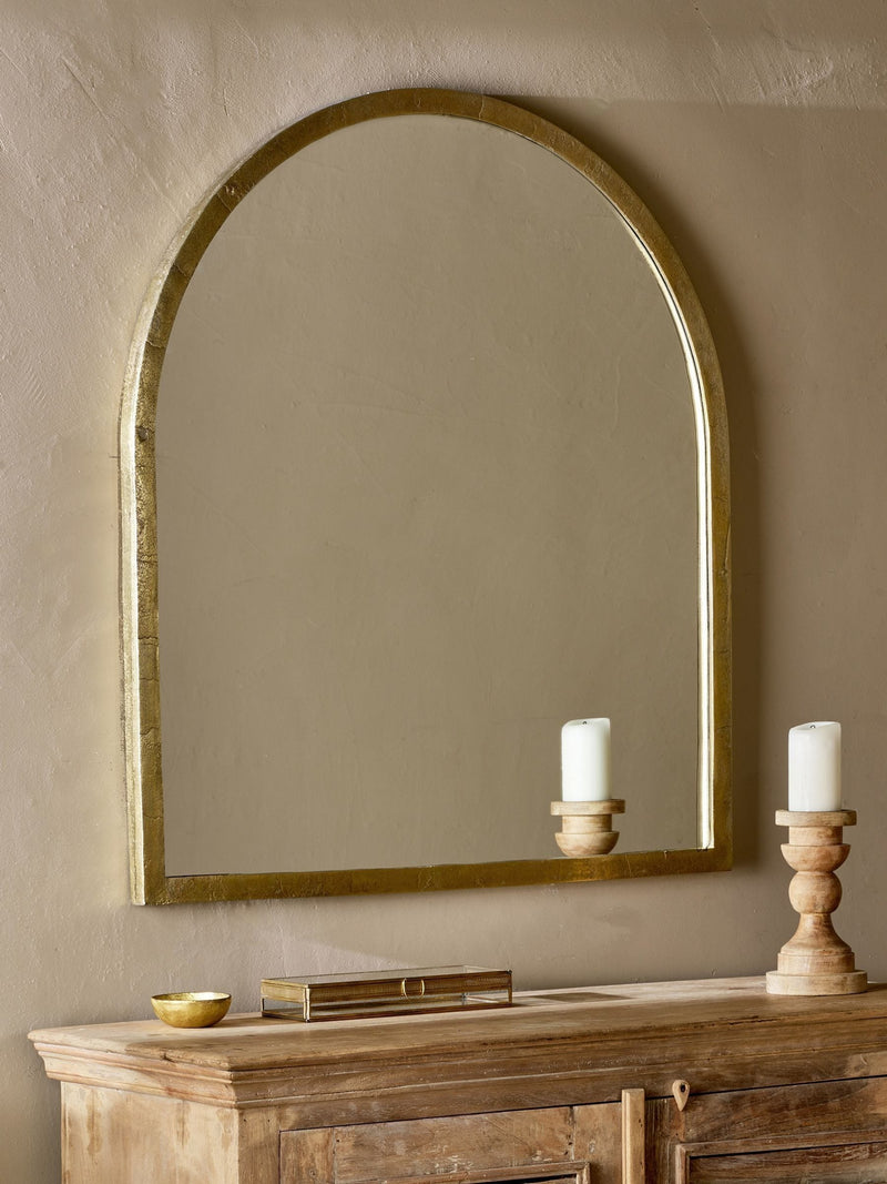 Nkuku Brass Murwara Arch Mirror for mantelpiece, UK version
