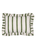 Wylder Connie Stripe Ruffle Cushion in moss green (British brand)