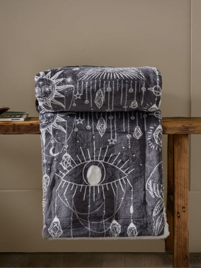 Next Furn Charcoal Grey Constellation Sherpa Fleece Throw 180cm x 130cm- Buy online at McGrocer