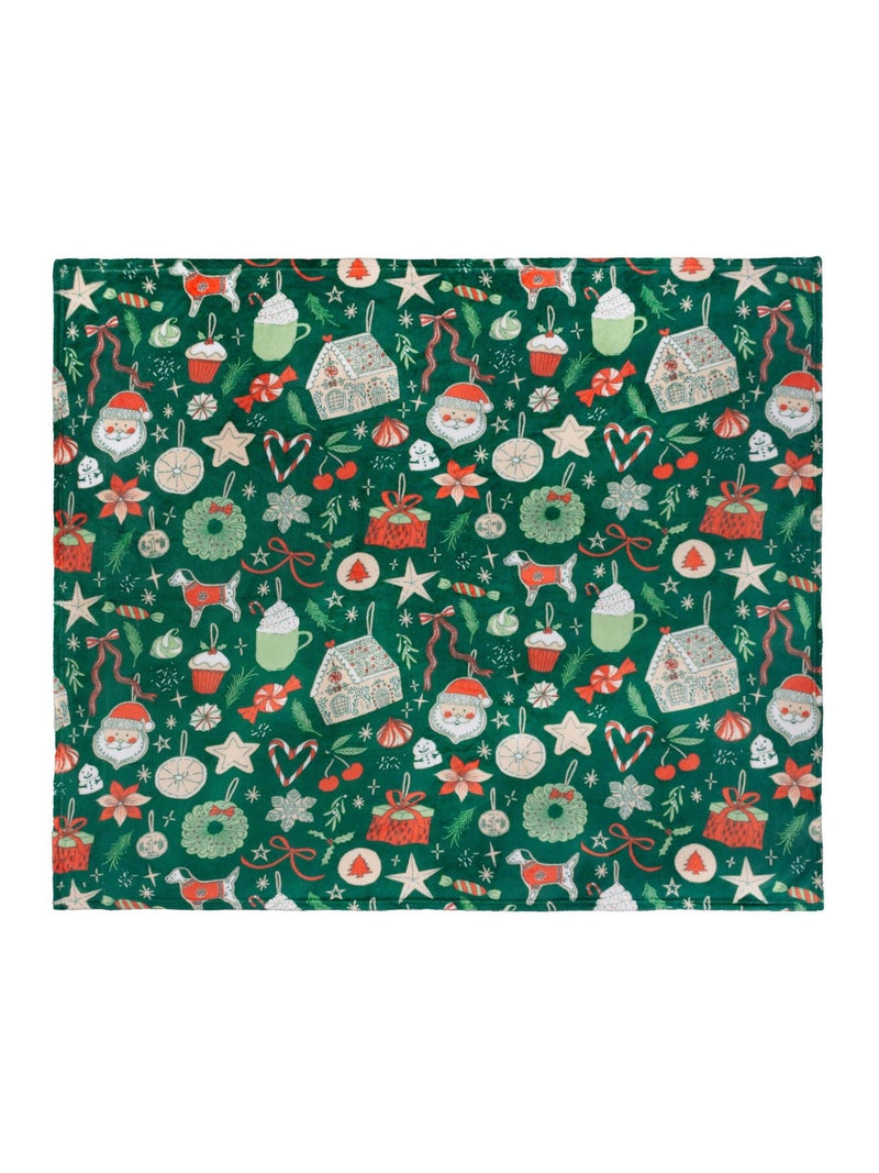 Duvet Day festive fleece throw with Christmas treats print, UK version