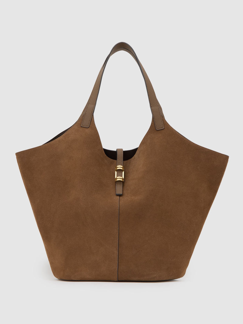 Reiss Tan Lyra tote bag in leather and suede (British brand)