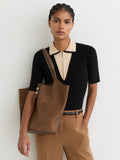 Reiss Tan Lyra tote bag in leather and suede (British brand)