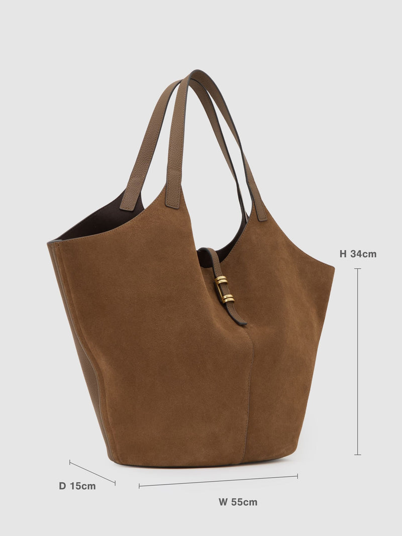 Reiss Tan Lyra tote bag in leather and suede (British brand)