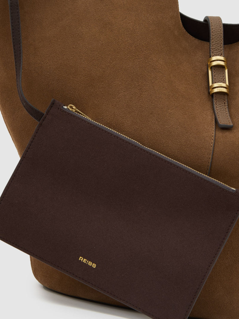 Reiss Tan Lyra tote bag in leather and suede (British brand)