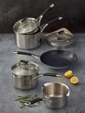Stellar 5 piece silver flow draining cookware set (British brand)
