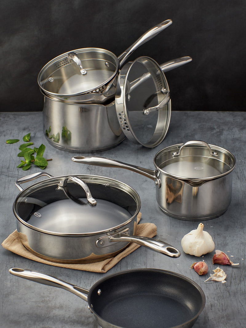 Stellar 5 piece silver profile draining cookware set (British brand)