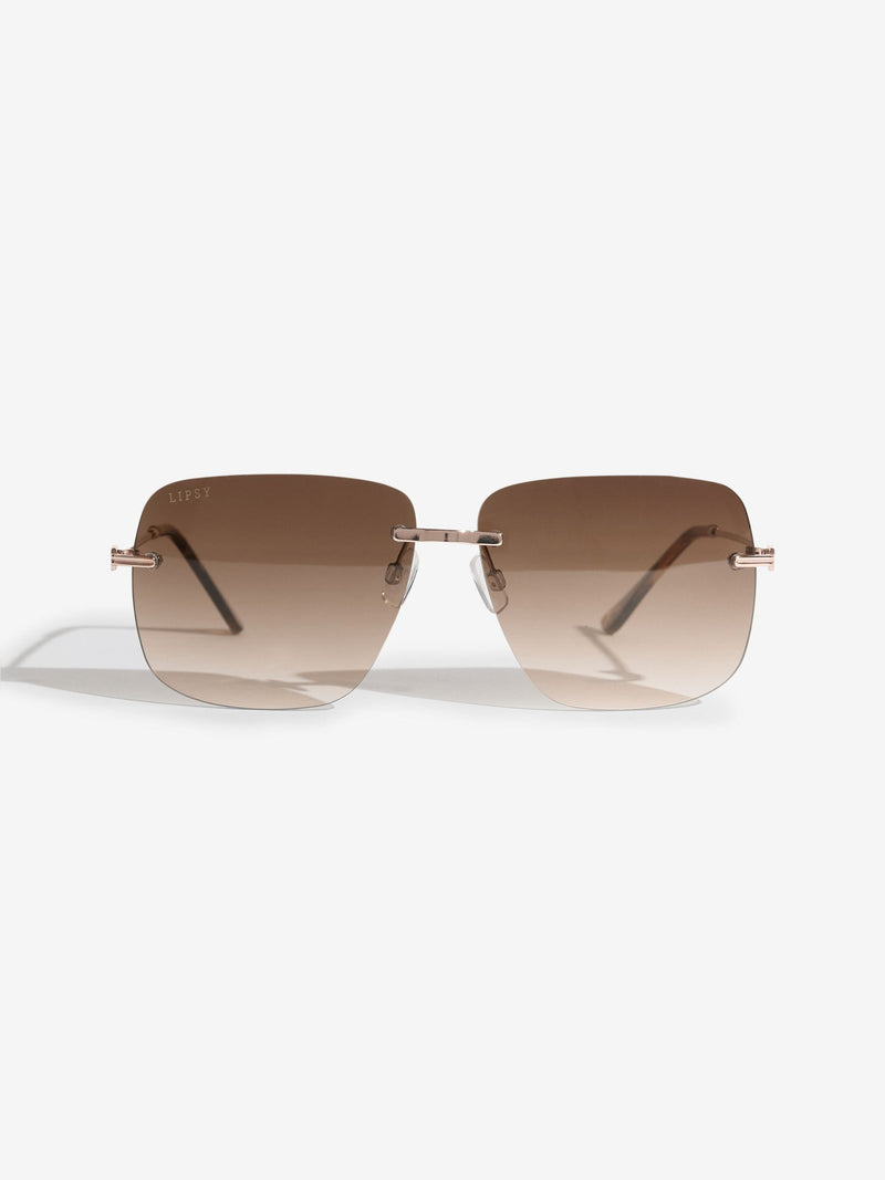 Lipsy Brown Square Rimless Sunglasses