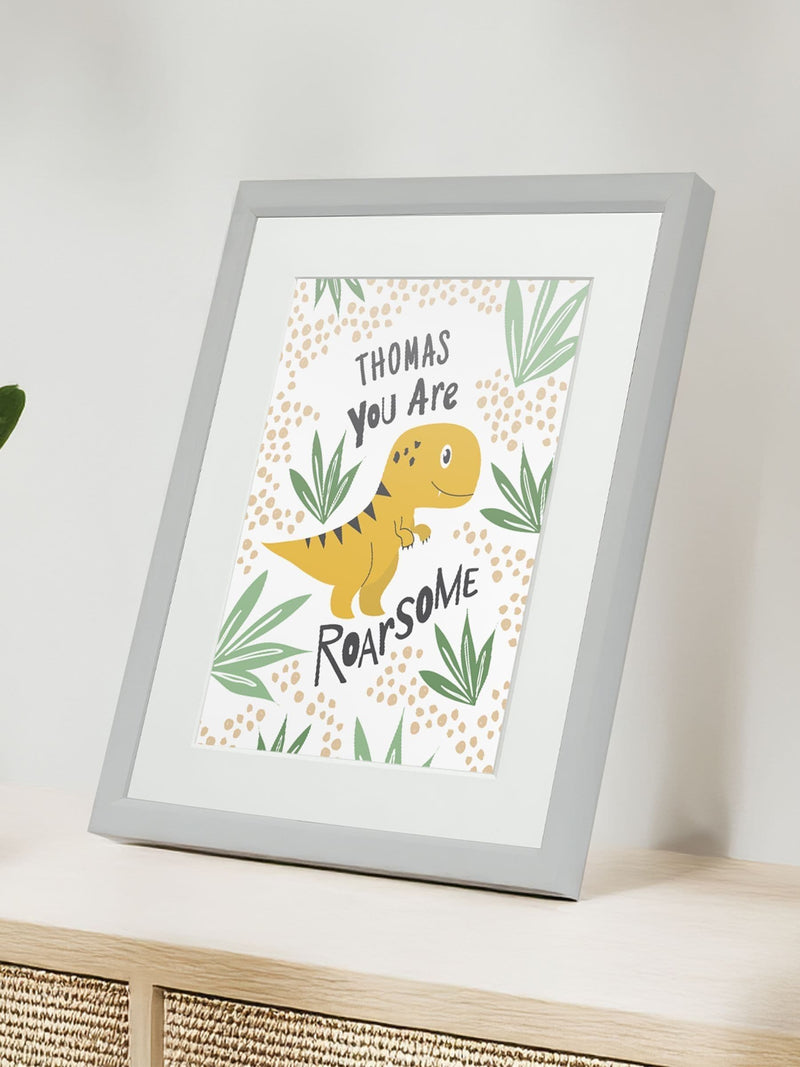 Jonnys Sister personalised dinosaur framed print 12x10 inch, imported from the UK
