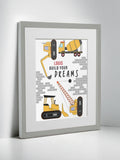 Jonnys Sister personalised construction nursery framed print 12x10 inches, imported from the UK