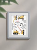 Jonnys Sister personalised construction nursery framed print 12x10 inches, imported from the UK